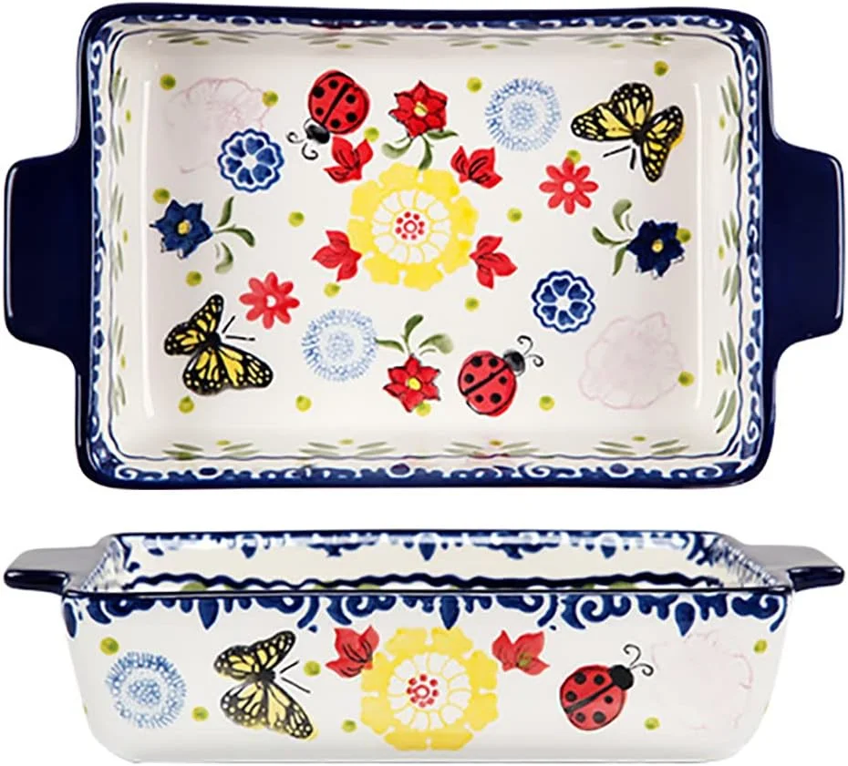 ظرف سرامیکی فر بیکوزات با طرح گل و پروانه و کفشدوزک، مناسب پخت و پز، ظرف سوفله، ظرف لازانیا، ظرف فر با دسته، قابل استفاده از فر تا میز - 1 عدد - B-Rec-Small ظرف سرامیکی فر بیکوزات با طرح گل و پروانه و کفشدوزک، مناسب پخت و پز، ظرف سوفله، ظرف لازانیا، ظرف فر با دسته، قابل استفاده از فر تا میز - 1 عدد - B-Rec-Small