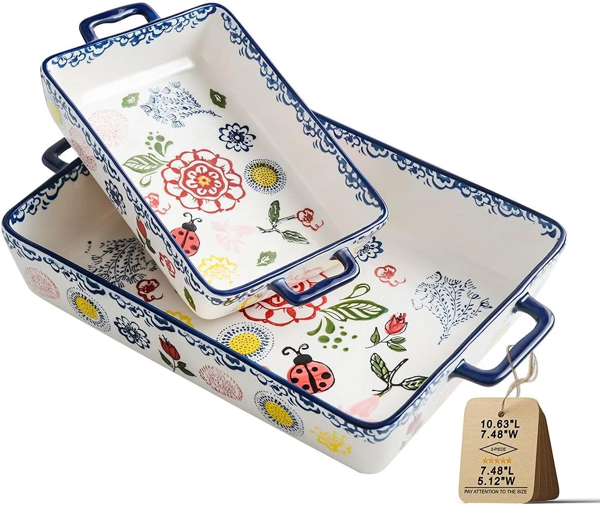 ست ظروف پخت سرامیکی مستطیلی BFU، تابه لازانیا طرحدار دستساز، مناسب پخت و پز، کیک و شام (آبی، 27x19x5.8 سانتیمتر) ست ظروف پخت سرامیکی مستطیلی BFU، تابه لازانیا طرحدار دستساز، مناسب پخت و پز، کیک و شام (آبی، 27x19x5.8 سانتیمتر)