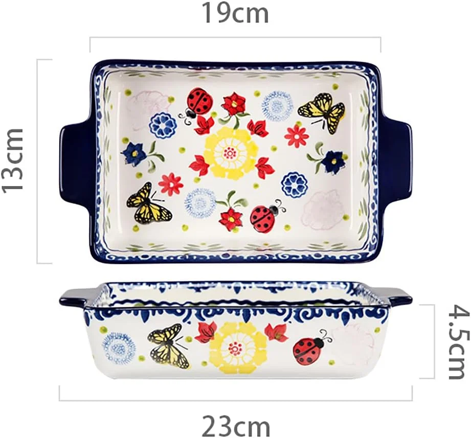 ظرف سرامیکی فر بیکوزات با طرح گل و پروانه و کفشدوزک، مناسب پخت و پز، ظرف سوفله، ظرف لازانیا، ظرف فر با دسته، قابل استفاده از فر تا میز - 1 عدد - B-Rec-Small ظرف سرامیکی فر بیکوزات با طرح گل و پروانه و کفشدوزک، مناسب پخت و پز، ظرف سوفله، ظرف لازانیا، ظرف فر با دسته، قابل استفاده از فر تا میز - 1 عدد - B-Rec-Small