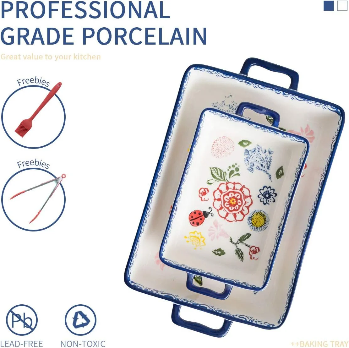 ست ظروف پخت سرامیکی مستطیلی BFU، تابه لازانیا طرحدار دستساز، مناسب پخت و پز، کیک و شام (آبی، 27x19x5.8 سانتیمتر) ست ظروف پخت سرامیکی مستطیلی BFU، تابه لازانیا طرحدار دستساز، مناسب پخت و پز، کیک و شام (آبی، 27x19x5.8 سانتیمتر)