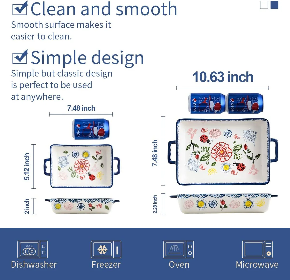 ست ظروف پخت سرامیکی مستطیلی BFU، تابه لازانیا طرحدار دستساز، مناسب پخت و پز، کیک و شام (آبی، 27x19x5.8 سانتیمتر) ست ظروف پخت سرامیکی مستطیلی BFU، تابه لازانیا طرحدار دستساز، مناسب پخت و پز، کیک و شام (آبی، 27x19x5.8 سانتیمتر)