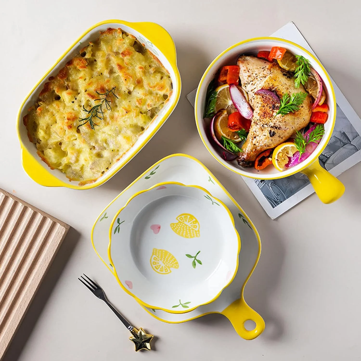 ظرف پخت سرامیکی، تابه پخت مربعی فر، دسته راحت، برنج پخته شده خلاقانه، دسر، بشقاب سالاد، زرد، 2 عدد ظرف پخت سرامیکی، تابه پخت مربعی فر، دسته راحت، برنج پخته شده خلاقانه، دسر، بشقاب سالاد، زرد، 2 عدد