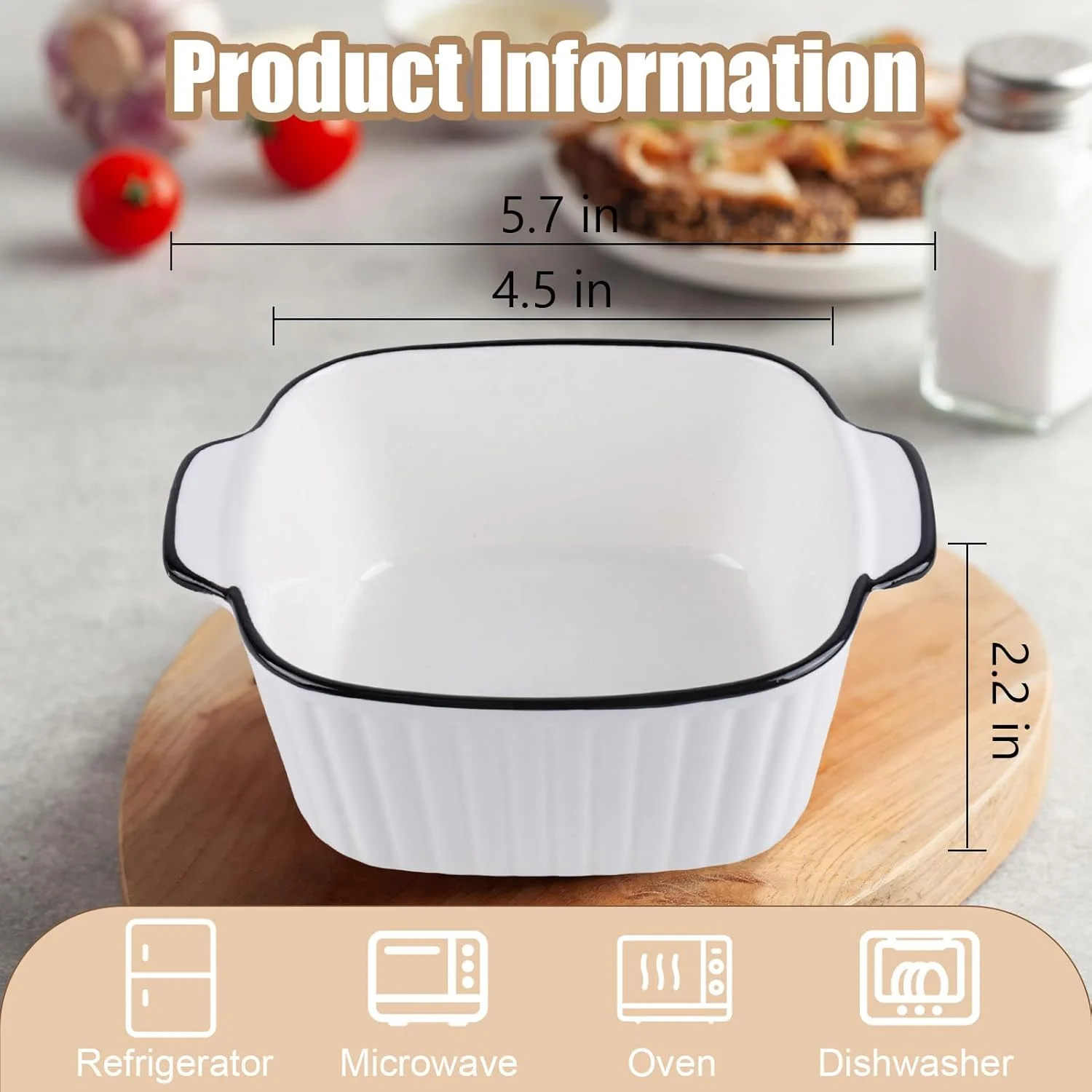ظروف پخت کوچک 5.7 اینچی، ظروف سرامیکی مربعی 384 میلی لیتری با دسته برای لازانیا، کاسرول، تاپاس، پای تکی، سرخ کن بادی، ظرف پای، قابل استفاده در فر و مایکروویو، ست 4 عددی ظروف پخت کوچک 5.7 اینچی، ظروف سرامیکی مربعی 384 میلی لیتری با دسته برای لازانیا، کاسرول، تاپاس، پای تکی، سرخ کن بادی، ظرف پای، قابل استفاده در فر و مایکروویو، ست 4 عددی