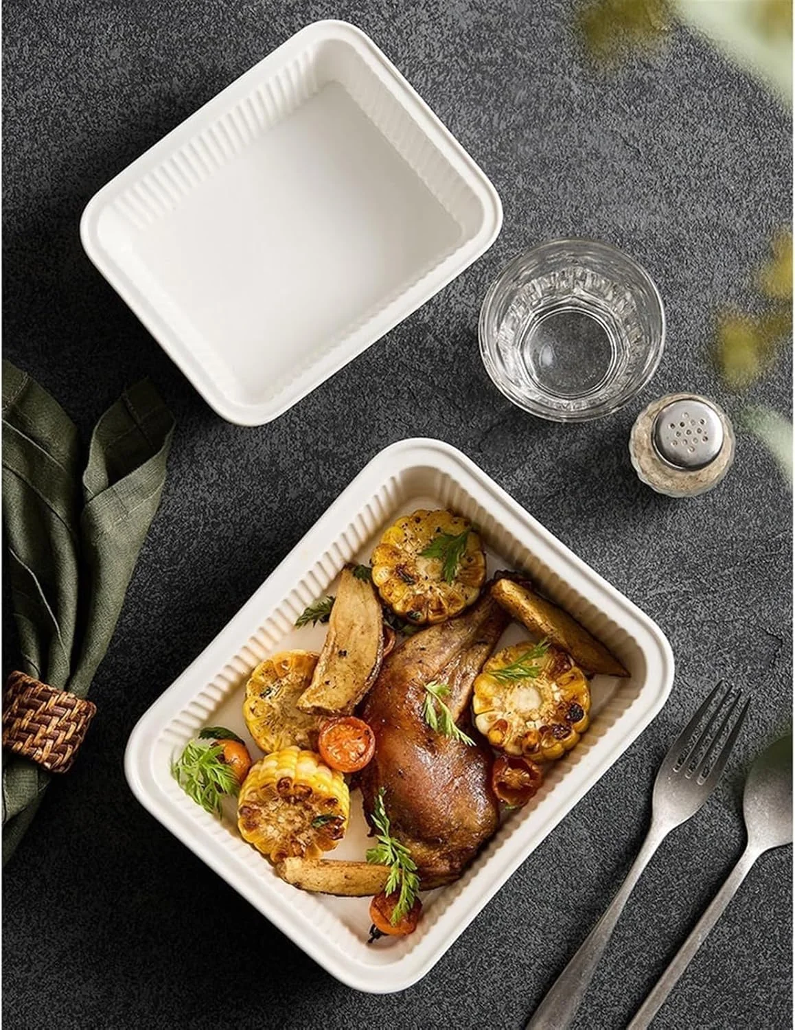 ظرف پخت سرامیکی، بشقاب مستطیلی، تابه گریل، بشقاب برنج سرخ شده، کاسه سالاد میوه سبک، ظروف چای بعد از ظهر سرامیکی با حس عالی، ظرف پخت چینی (6.25 اینچ)