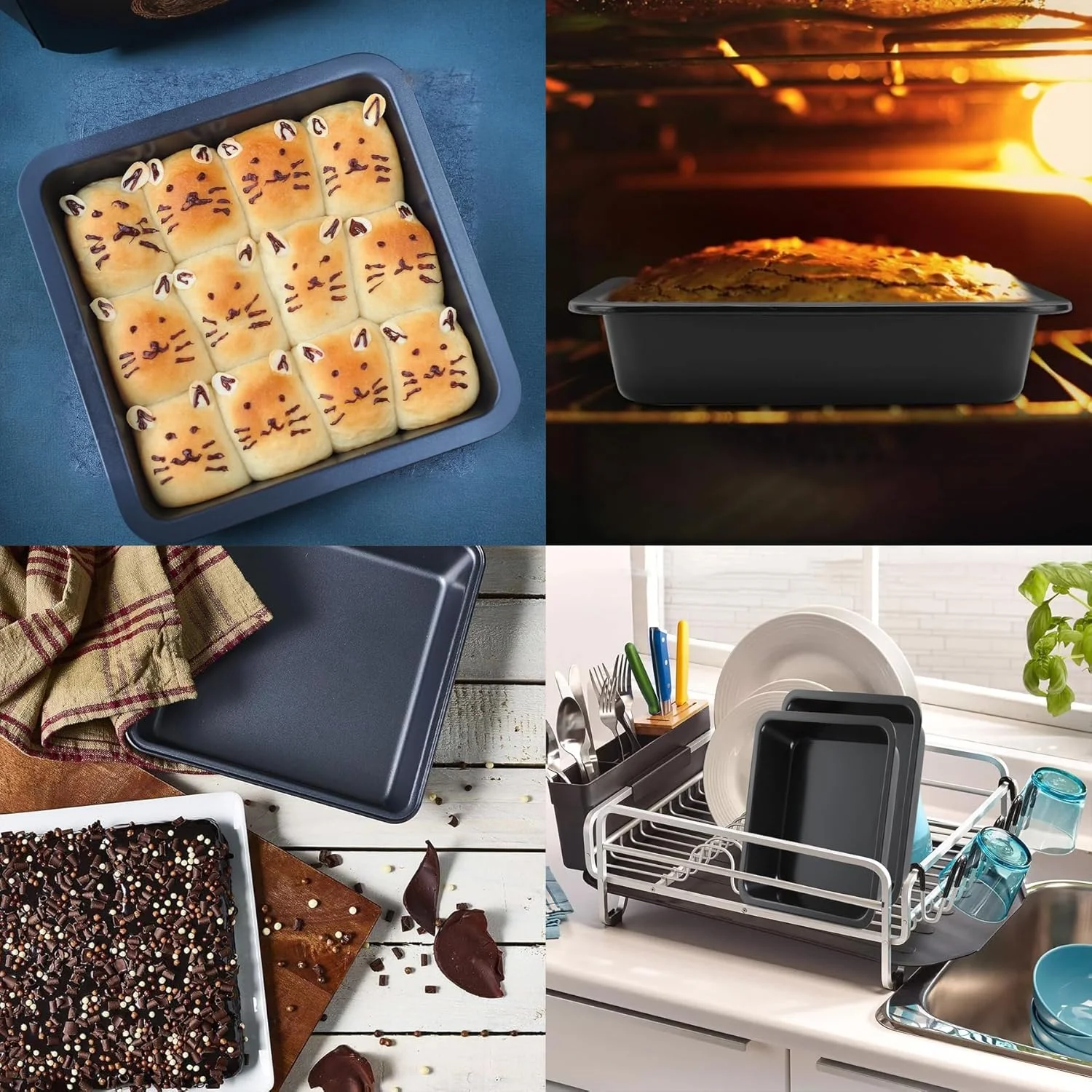 قالب کیک مربعی Duomama - دستگیره های پهن - ساختار فلزی بادوام برای پخت یکنواخت - لوازم ضروری آشپزخانه، مشکی قالب کیک مربعی Duomama - دستگیره های پهن - ساختار فلزی بادوام برای پخت یکنواخت - لوازم ضروری آشپزخانه، مشکی