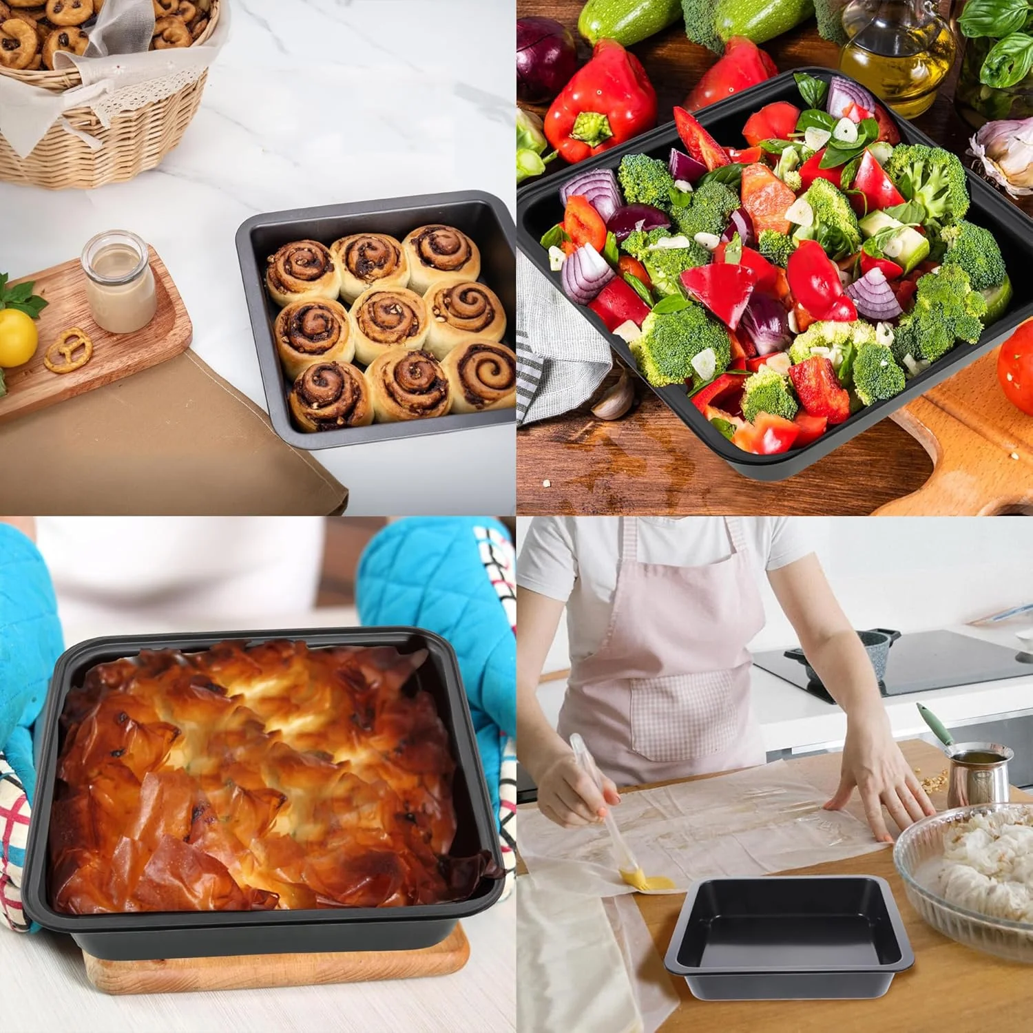 قالب کیک مربعی Duomama - دستگیره های پهن - ساختار فلزی بادوام برای پخت یکنواخت - لوازم ضروری آشپزخانه، مشکی قالب کیک مربعی Duomama - دستگیره های پهن - ساختار فلزی بادوام برای پخت یکنواخت - لوازم ضروری آشپزخانه، مشکی