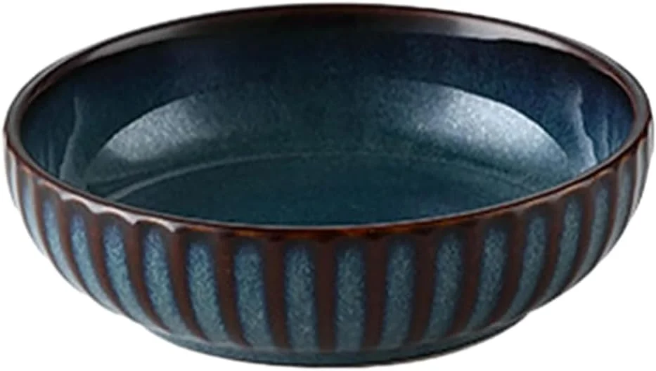 ظرف کم عمق سرامیکی ساده و نفیس به سبک ژاپنی، مقاوم در برابر حرارت بالا، ظرف طعم آبی کوره
