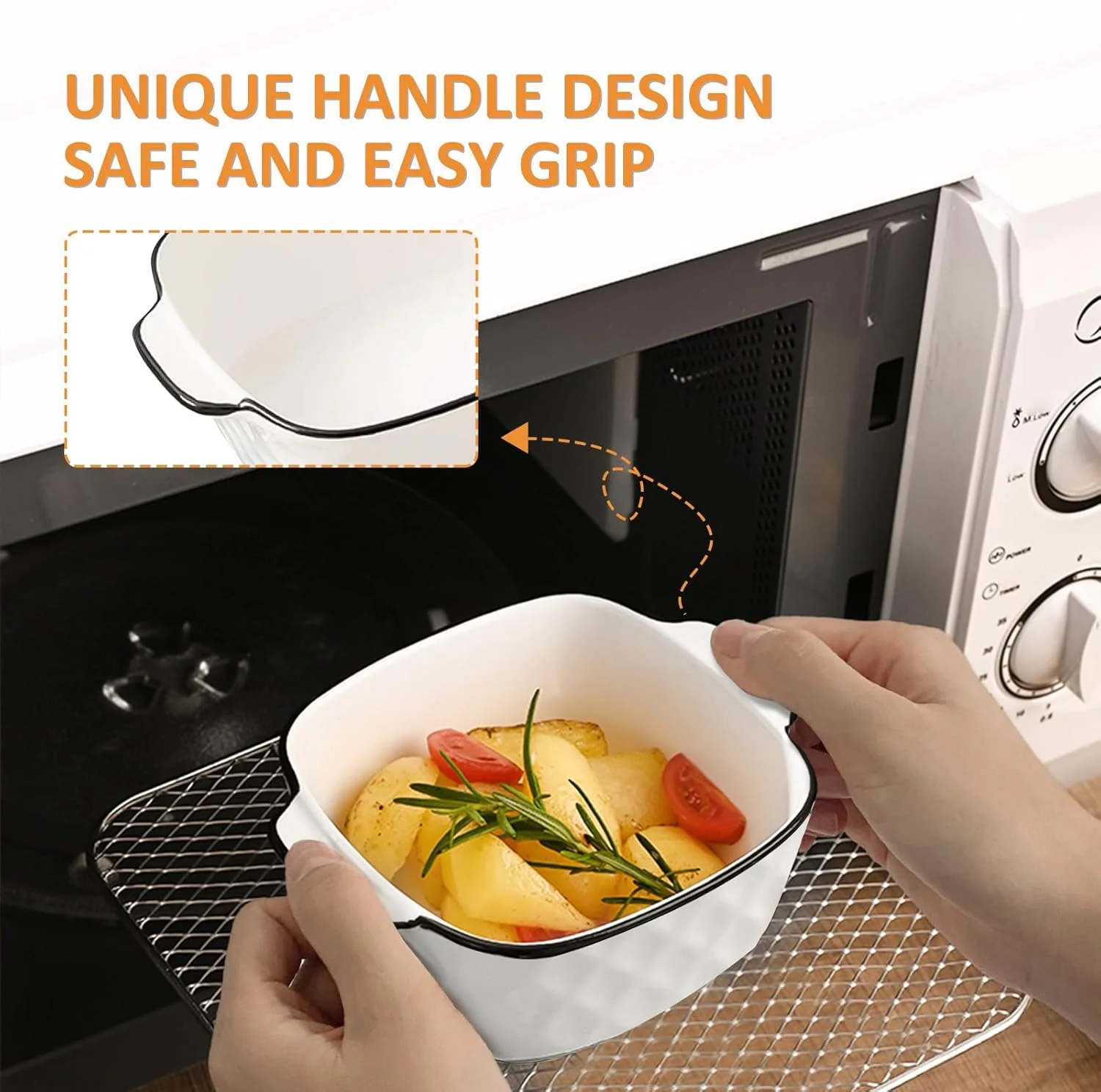 ظروف پخت مربع سرامیکی با دسته: ظرف لازانیا 4 عددی برای سرخ کن هواپز 400 میلی لیتری، سینی فر مناسب برای پای، سالاد، لازانیا، پاستا و پخت و پز سایر غذاها (وزن 370 گرم)
