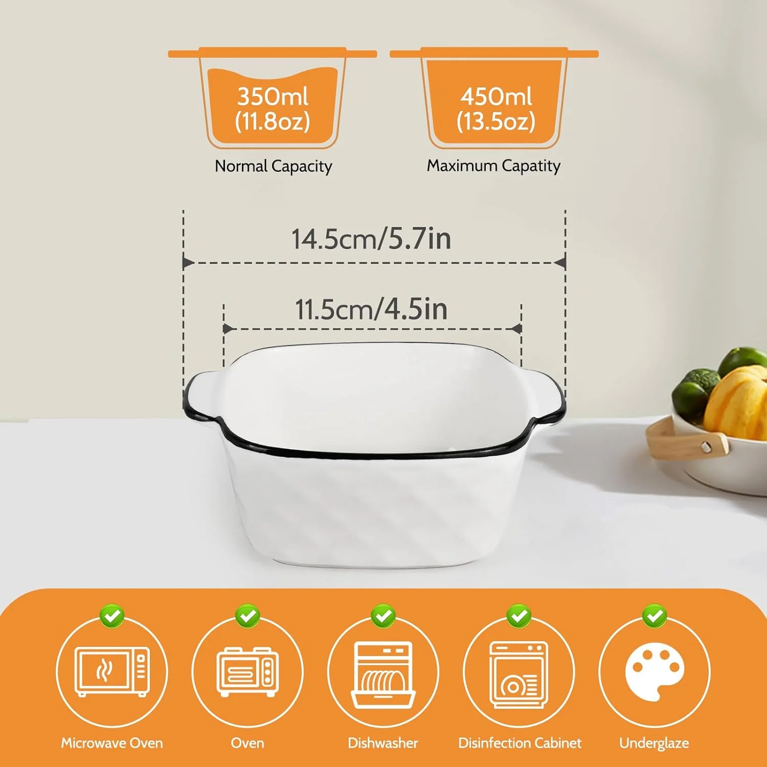 ظروف پخت مربع سرامیکی با دسته: ظرف لازانیا 4 عددی برای سرخ کن هواپز 400 میلی لیتری، سینی فر مناسب برای پای، سالاد، لازانیا، پاستا و پخت و پز سایر غذاها (وزن 370 گرم)