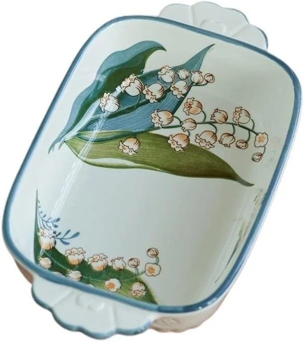 ظرف پخت سرامیکی آشپزخانه، سینی پخت چند منظوره با دو دسته، لوازم پخت خانگی، ظروف، فر پخت، برنج، قابل استفاده در مایکروویو