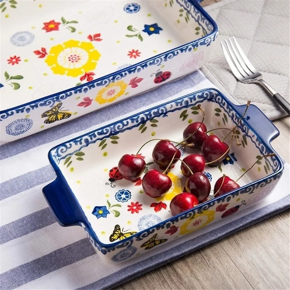 ظرف پخت سرامیکی مستطیلی دو گوش مناسب فر، مایکروویو، گریل، پنیر و برنج پخته ظرف پخت سرامیکی مستطیلی دو گوش مناسب فر، مایکروویو، گریل، پنیر و برنج پخته