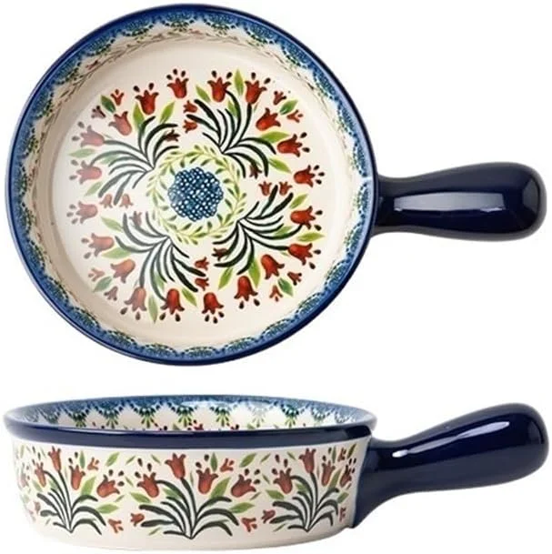 ظرف پخت و پز آشپزخانه، ظرف سرامیکی خانگی با طراحی رترو، دارای سینی پخت، دسته، بشقاب سالاد چند منظوره و ظرفیت بزرگ