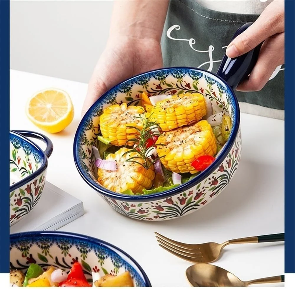 ظرف پخت و پز آشپزخانه، ظرف سرامیکی خانگی با طراحی رترو، دارای سینی پخت، دسته، بشقاب سالاد چند منظوره و ظرفیت بزرگ ظرف پخت و پز آشپزخانه، ظرف سرامیکی خانگی با طراحی رترو، دارای سینی پخت، دسته، بشقاب سالاد چند منظوره و ظرفیت بزرگ