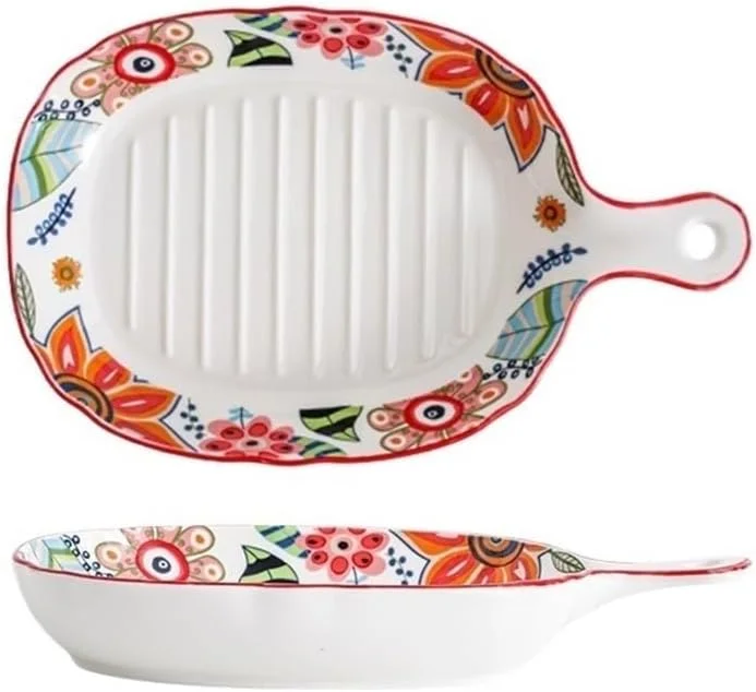 ظرف پخت سرامیکی آشپزخانه، سینی پخت پیتزا خانگی با یک دسته برای فر مایکروویو، ظرف پخت خلاقانه با یک دسته، لوازم پخت و پز