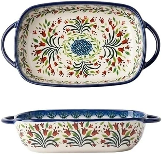 ظرف پخت و پز آشپزخانه با دسته، ظرف سرامیکی خانگی با طراحی عتیقه، بشقاب سالاد، چند منظوره، ظرف پخت بزرگ