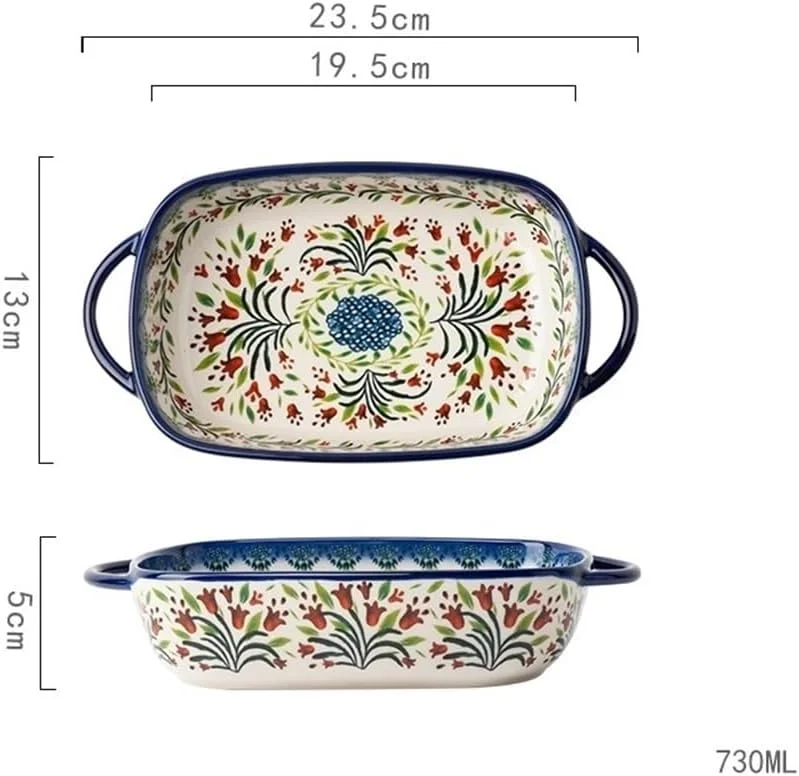 ظرف پخت و پز آشپزخانه با دسته، ظرف سرامیکی خانگی با طراحی عتیقه، بشقاب سالاد، چند منظوره، ظرف پخت بزرگ ظرف پخت و پز آشپزخانه با دسته، ظرف سرامیکی خانگی با طراحی عتیقه، بشقاب سالاد، چند منظوره، ظرف پخت بزرگ