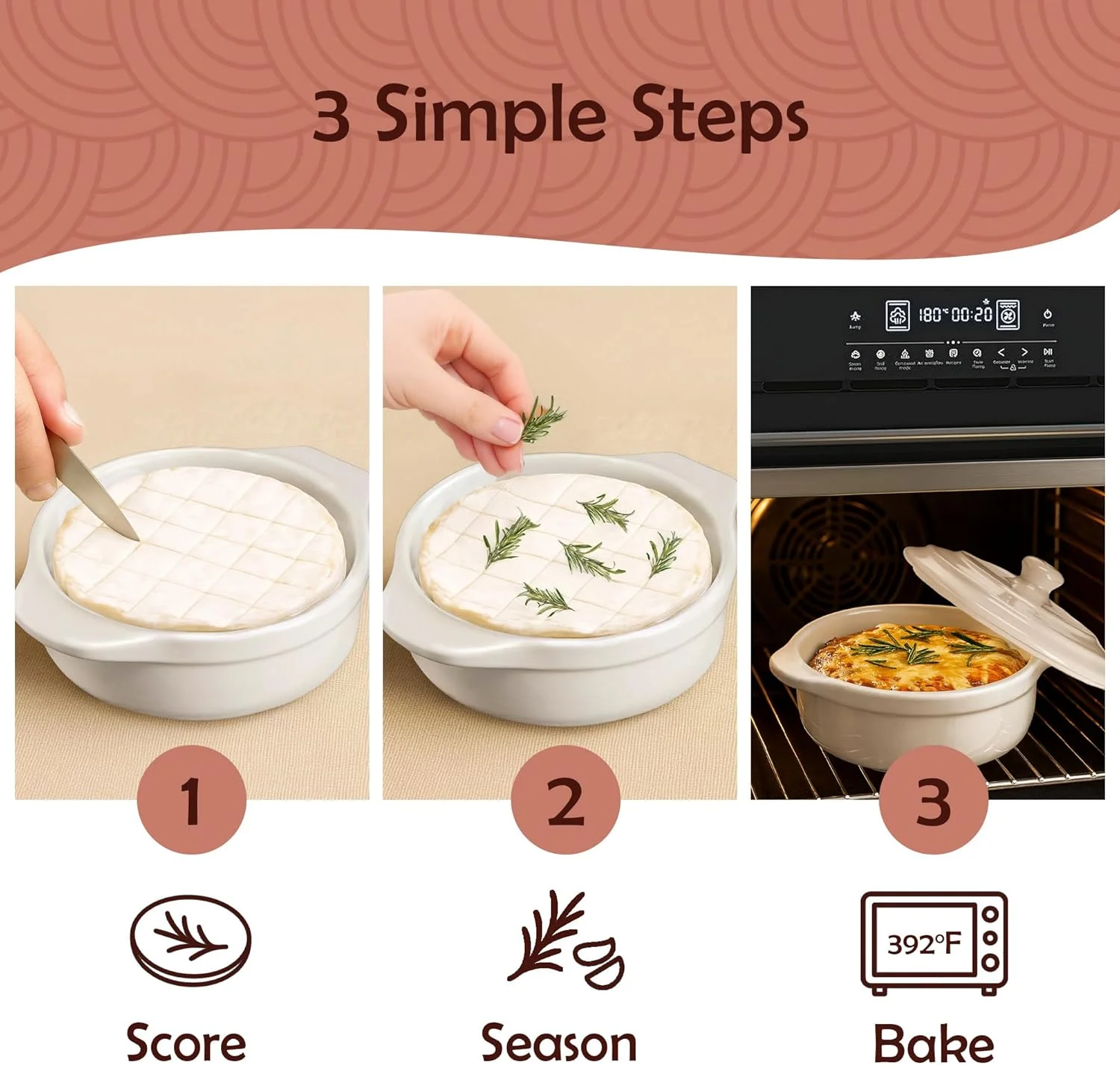 ظرف پخت پنیر بری مولدال با درب و کاردک - ظرف کممبر سفید - ظرف سرامیکی پخت پنیر بری - ظرف پخت پنیر - 5.5 اینچ - همراه با کاردک و جعبه