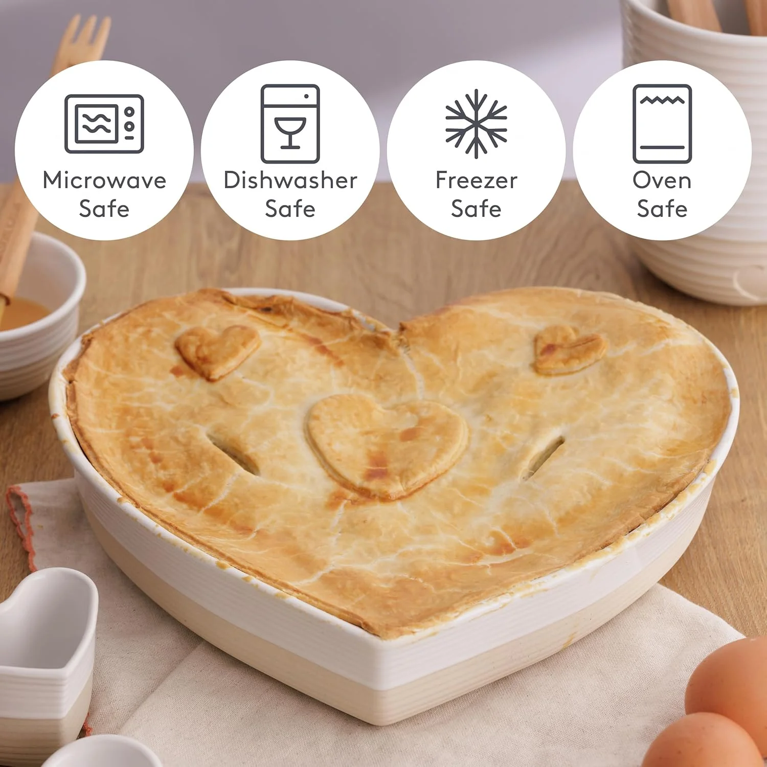 ظرف پخت قلب شکل روستیک چارم میسون کش، 1.5 لیتری، ساخته شده از سنگ چینی، با طرح قلب برجسته، بادوام و شیک برای پخت، پز و سرو