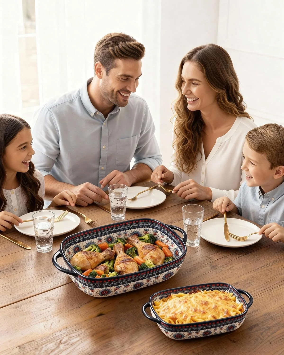 ست ظروف پخت سرامیکی موقیدادیی 2 تکه - ظروف پخت طرح لهستانی نقاشی شده با دست برای سوفله و هدیه (فهرست اصلی - 5 طرح) (توری آبی)