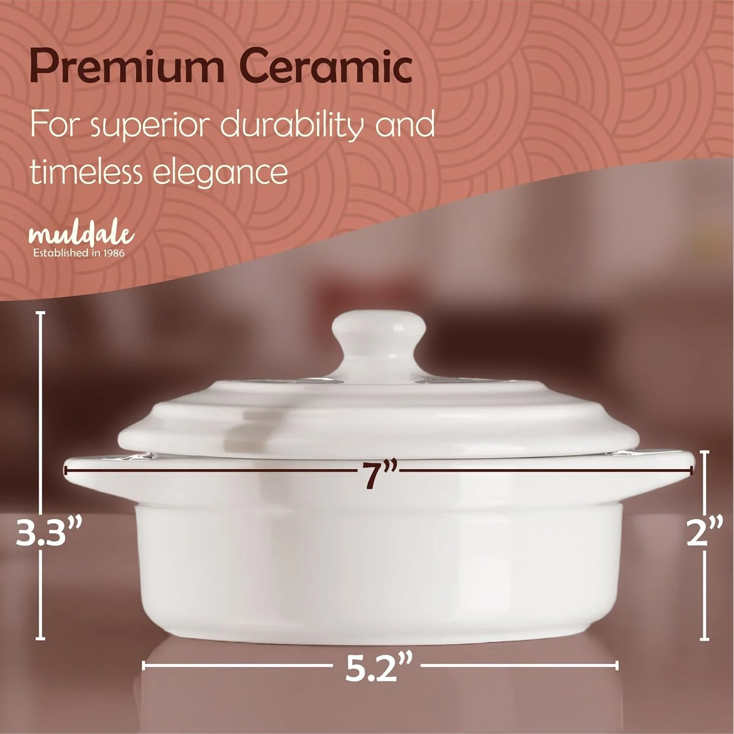 ظرف پخت پنیر بری مولدال با درب و کاردک - ظرف کممبر سفید - ظرف سرامیکی پخت پنیر بری - ظرف پخت پنیر - 5.5 اینچ - همراه با کاردک و جعبه