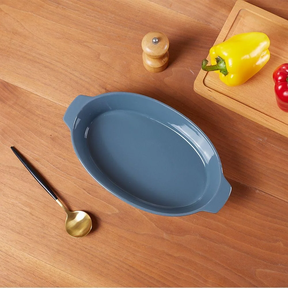 ست ظروف بیضی شکل سرامیکی 3 تکه Chef's Delight، ظروف پخت بادوام و مناسب فر برای لازانیا، کباب کردن، گراتن و سرو، طراحی زیبا برای آشپزخانه های مدرن