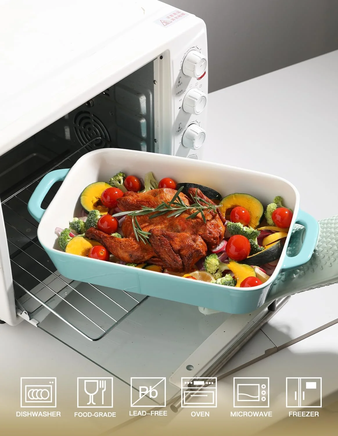 ست ظروف سرامیکی Sweejar، ظرف پخت مستطیلی 9x13 اینچی برای پخت و پز، آشپزخانه، کیک، شام، ضیافت و استفاده روزانه، ظروف سوفله فر، تابه های پخت چینی (فیروزه ای)