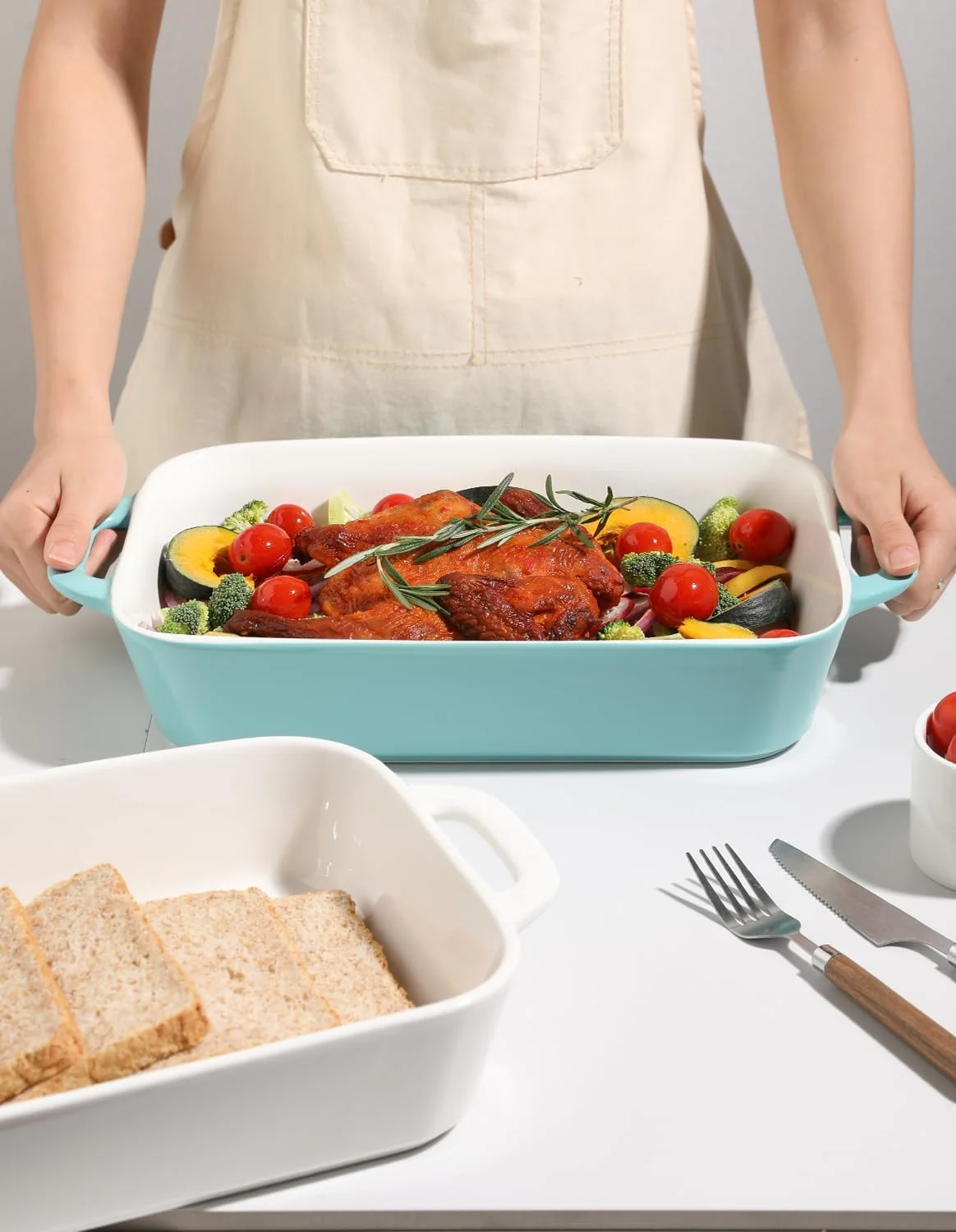 ست ظروف سرامیکی Sweejar، ظرف پخت مستطیلی 9x13 اینچی برای پخت و پز، آشپزخانه، کیک، شام، ضیافت و استفاده روزانه، ظروف سوفله فر، تابه های پخت چینی (فیروزه ای)