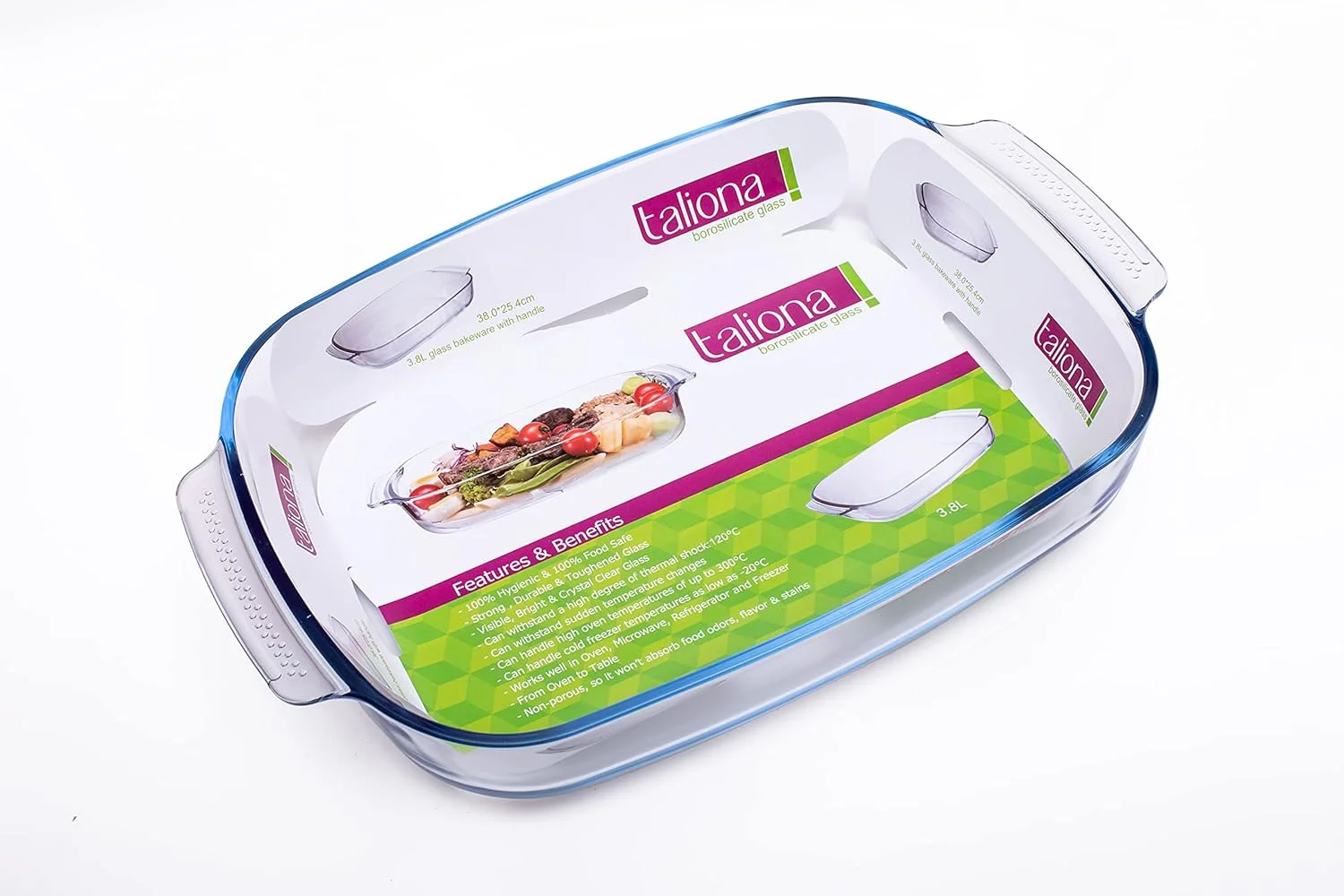 ظرف پخت مستطیلی شیشه ای تالیونا با دسته - 3.8 لیتر، شفاف، شیشه بوروسیلیکات، Tl2213518