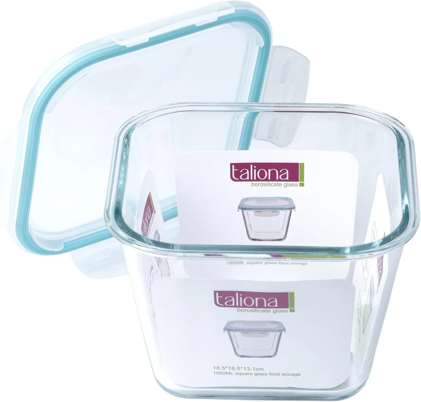 ظرف پخت مربع شیشه ای تالیونا با درب، ظرفیت 1950 میلی لیتر