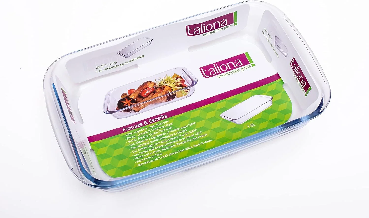 ظرف پخت مستطیلی شیشه ای تالیونا - 1.6 لیتر، شفاف، شیشه بوروسیلیکات، TL2213508