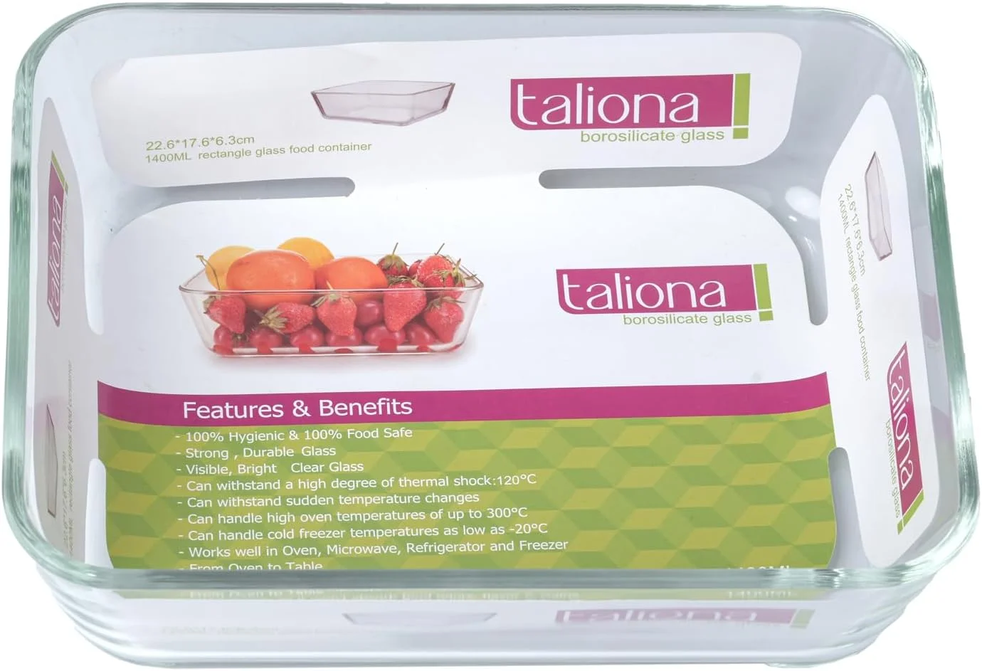 ظرف مستطیلی پیرکس تالیونا، با ظرفیت 1.4 لیتر