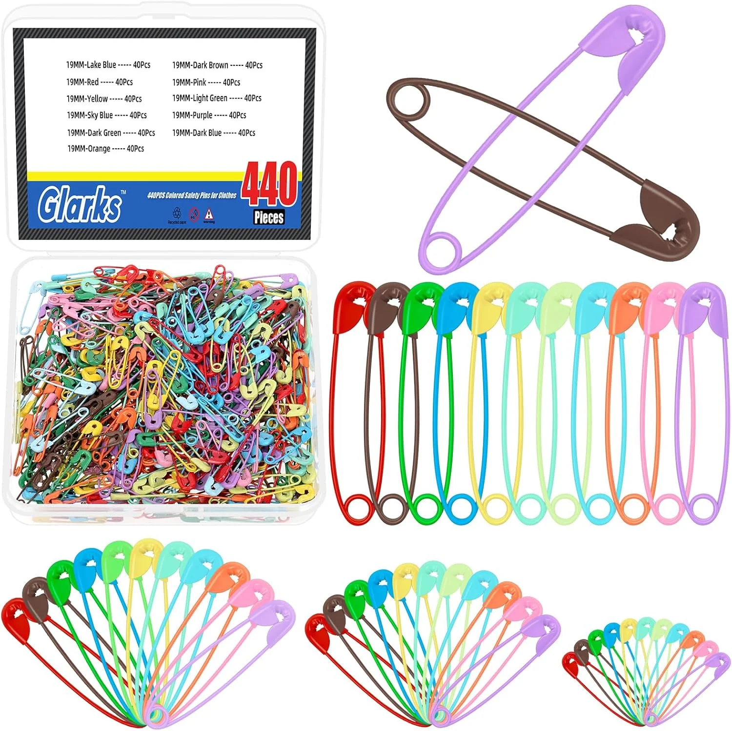 مجموعه 440 عددی سنجاق قفلی لبه تیز چند رنگ Glarks، 4.7x19 میلی متر، سنجاق قفلی فلزی 11 رنگ، سنجاق قفلی های مقاوم، گیره های سنجاق قفلی برای برچسب لباس، کاردستی مجموعه 440 عددی سنجاق قفلی لبه تیز چند رنگ Glarks، 4.7x19 میلی متر، سنجاق قفلی فلزی 11 رنگ، سنجاق قفلی های مقاوم، گیره های سنجاق قفلی برای برچسب لباس، کاردستی