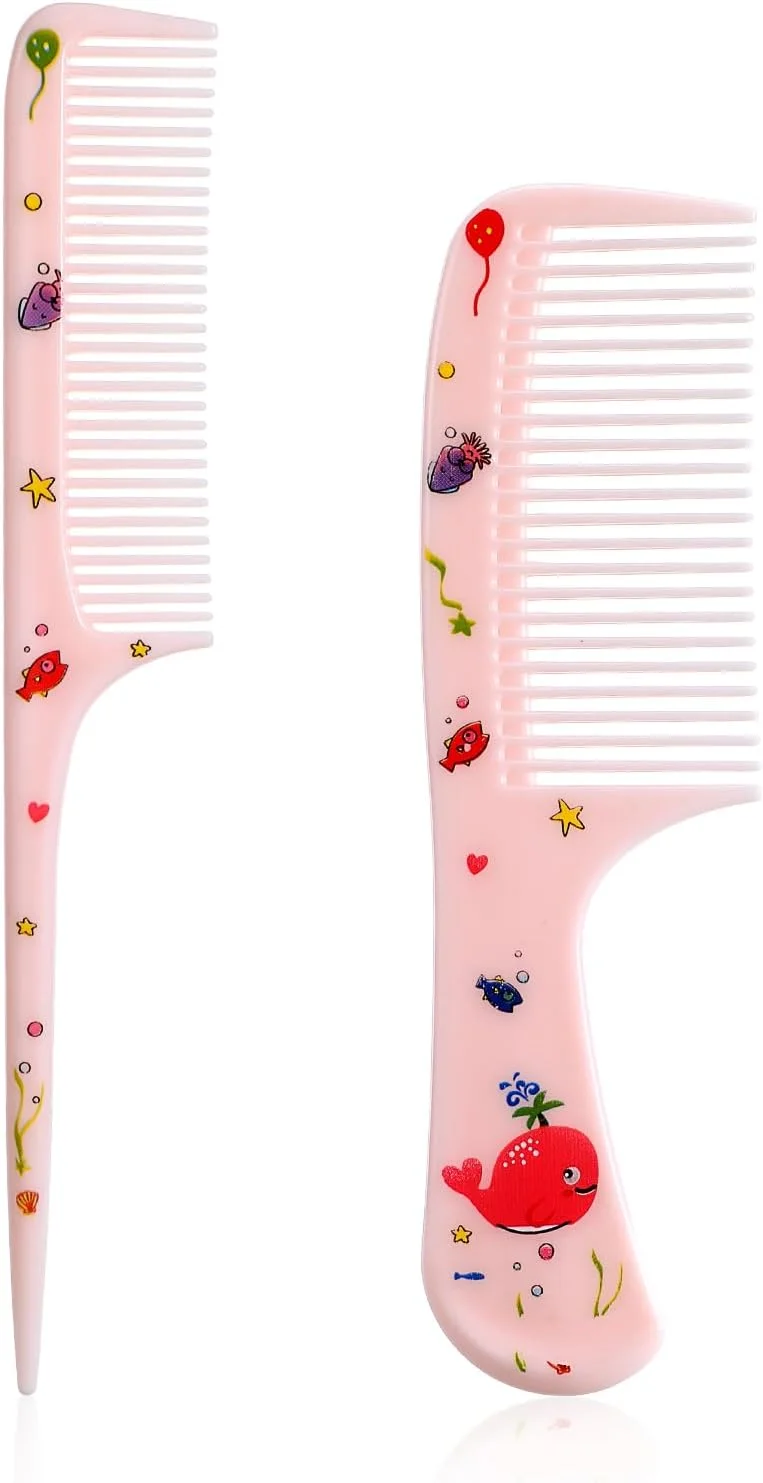 ست شانه مو فانتزی، 2 عدد شانه کوچک برای موهای زنان، شانه دم موشی دندانه ریز، شانه باز کننده گره مو قابل حمل برای زنان و دختران، مناسب موهای بلند، کوتاه، خیس، خشک، فر و صاف (نهنگ صورتی)