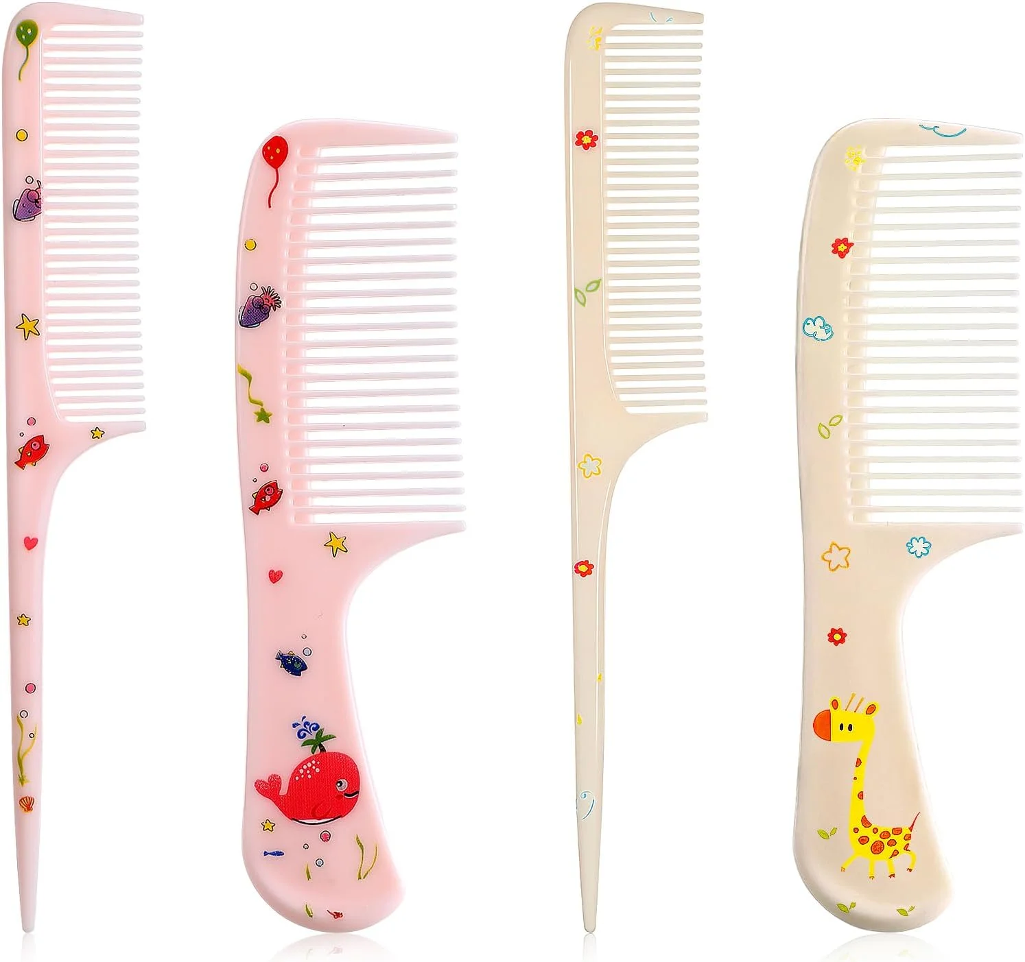 ست شانه مو فانتزی، 4 عدد برس موی کودک شانه پلاستیکی دندانه ریز دم موشی شانه باز کننده گره مو برای زنان دختران انواع مو موهای بلند کوتاه خیس خشک فر صاف (زرد، صورتی)