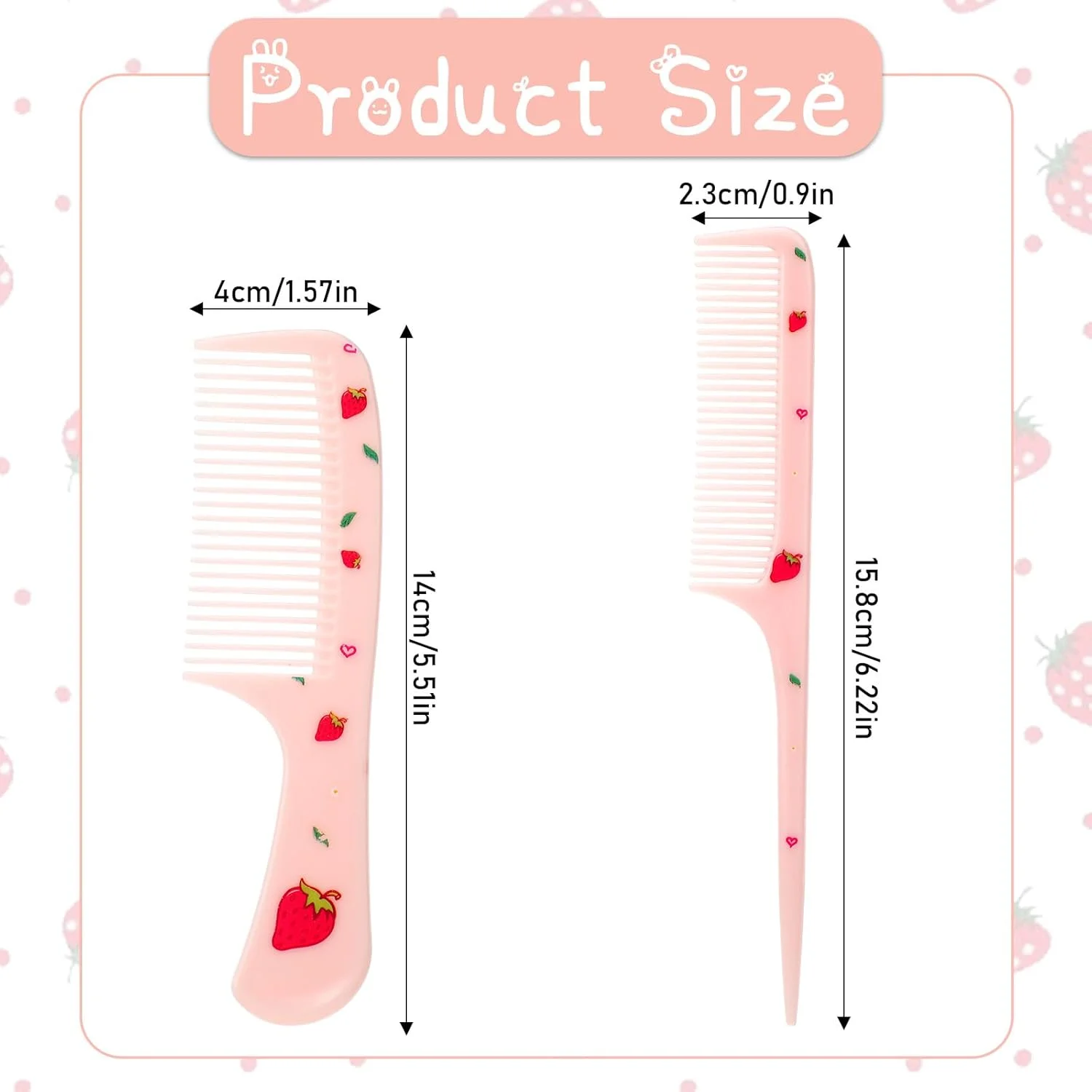 ست شانه مو فانتزی، 2 عدد شانه توت فرنگی صورتی برای کودکان، شانه دندانه ریز، شانه دم موشی برای زنان، شانه باز کننده گره مو برای انواع مو، موهای بلند کوتاه خیس خشک مجعد و صاف