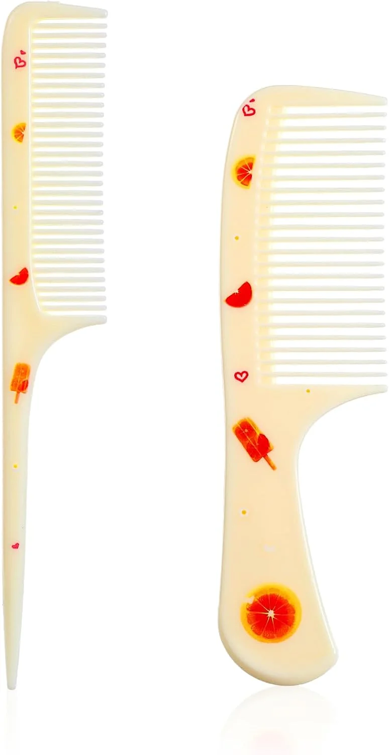 ست شانه مو فانتزی، 2 عدد شانه مینی برای زنان، شانه های دندانه ریز دم موشی، شانه باز کننده گره مو قابل حمل برای زنان و دختران، مناسب موهای بلند، کوتاه، خیس، خشک، فر و صاف (زرد نارنجی)