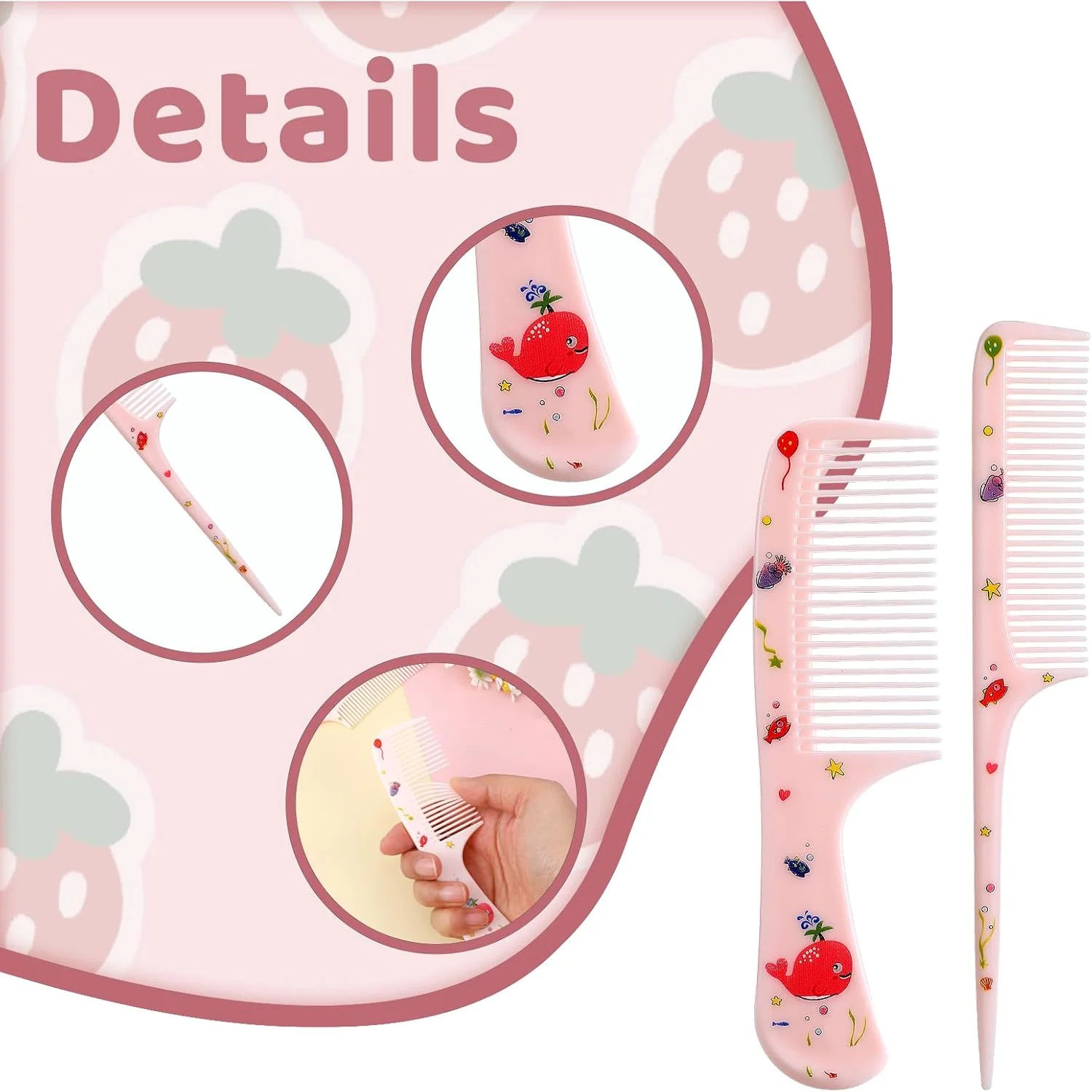 ست شانه مو فانتزی، 4 عدد برس موی کودک شانه پلاستیکی دندانه ریز دم موشی شانه باز کننده گره مو برای زنان دختران انواع مو موهای بلند کوتاه خیس خشک فر صاف (زرد، صورتی)