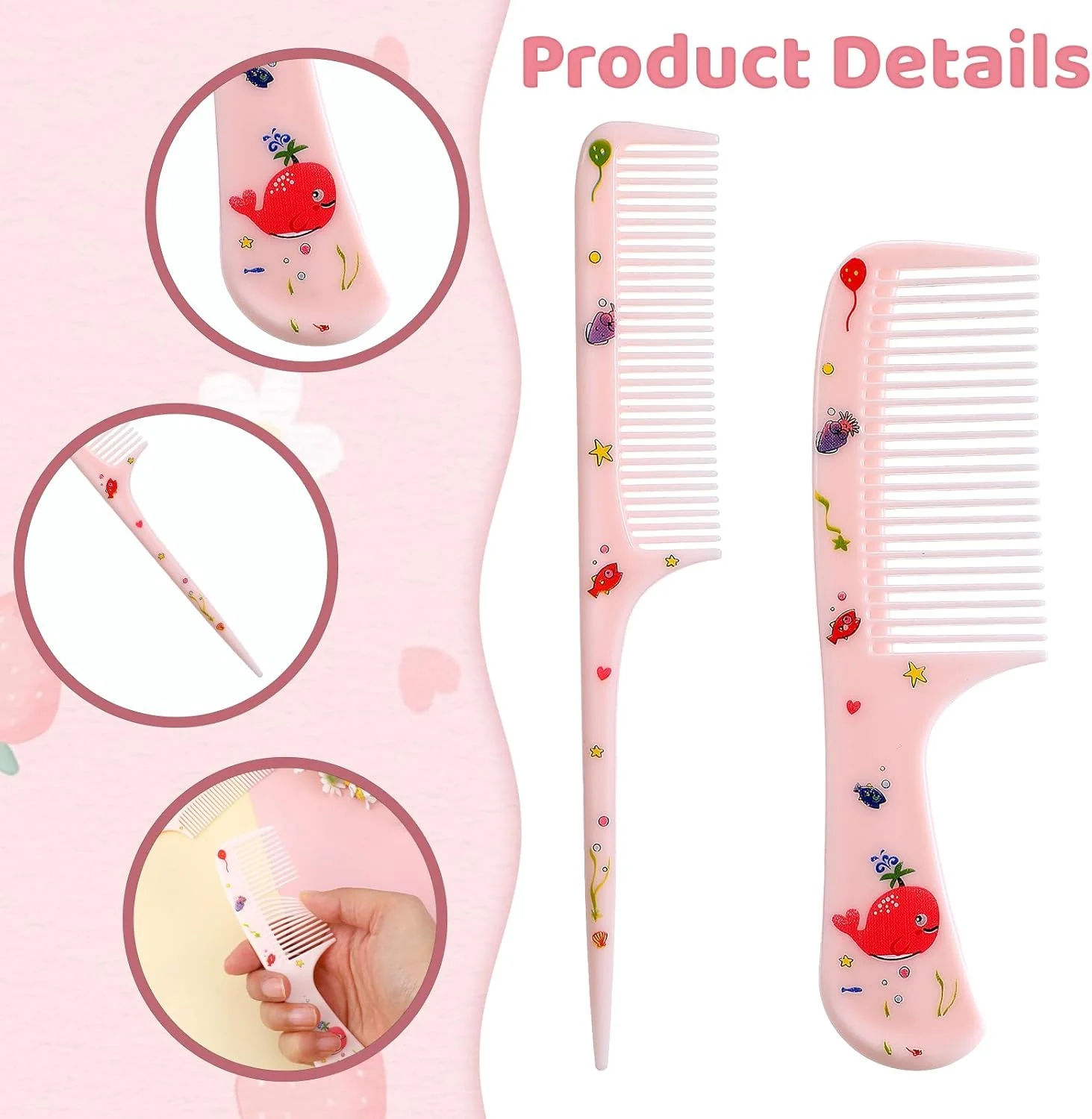 ست شانه مو فانتزی، 4 عدد برس موی کودک شانه پلاستیکی دندانه ریز دم موشی شانه باز کننده گره مو برای زنان دختران انواع مو موهای بلند کوتاه خیس خشک فر صاف (آبی، صورتی)