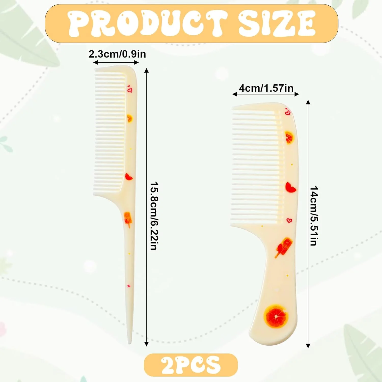 ست شانه مو فانتزی، 2 عدد شانه مینی برای زنان، شانه های دندانه ریز دم موشی، شانه باز کننده گره مو قابل حمل برای زنان و دختران، مناسب موهای بلند، کوتاه، خیس، خشک، فر و صاف (زرد نارنجی)