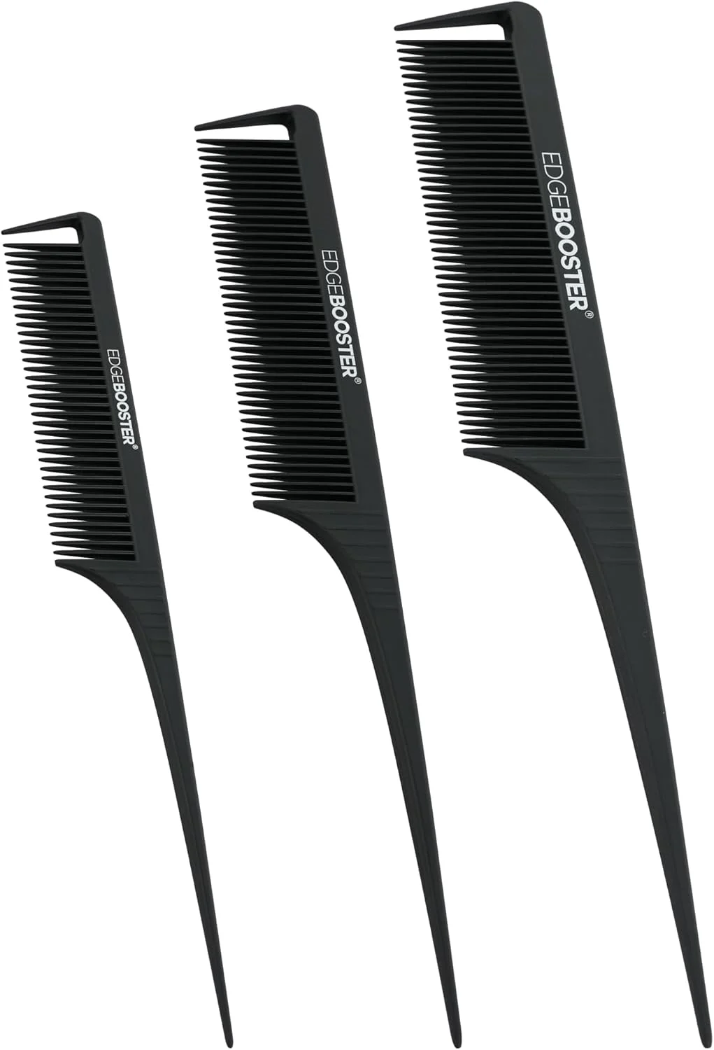 ست شانه دم موشی کربنی ضد الکتریسیته ساکن EDGE BOOSTER، 3 عددی (3 سایز) – مقاوم در برابر حرارت، شانه مو با دندانه های ظریف و نوک فلزی برای جدا کردن، پوش دادن، بافتن و حالت دادن دقیق برای زنان و مردان