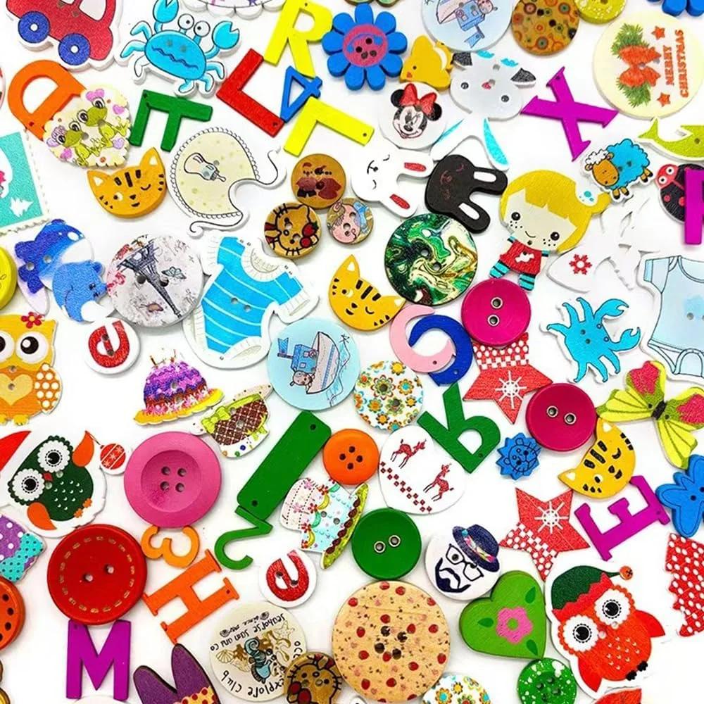 گلوبلک 100 عدد دکمه حیوانی برای کاردستی، دکمه های چوبی کارتونی، دکمه های چوبی طرح دار و فانتزی با 2 سوراخ، دکمه های چوبی حیوانی مخلوط برای خیاطی، کاردستی، تزئینات DIY و غیره، 1.2-0.6 اینچ