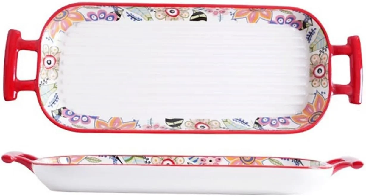 ظروف پخت سرامیکی مستطیلی با دو دسته، مناسب فر، مایکروویو و بخارپز