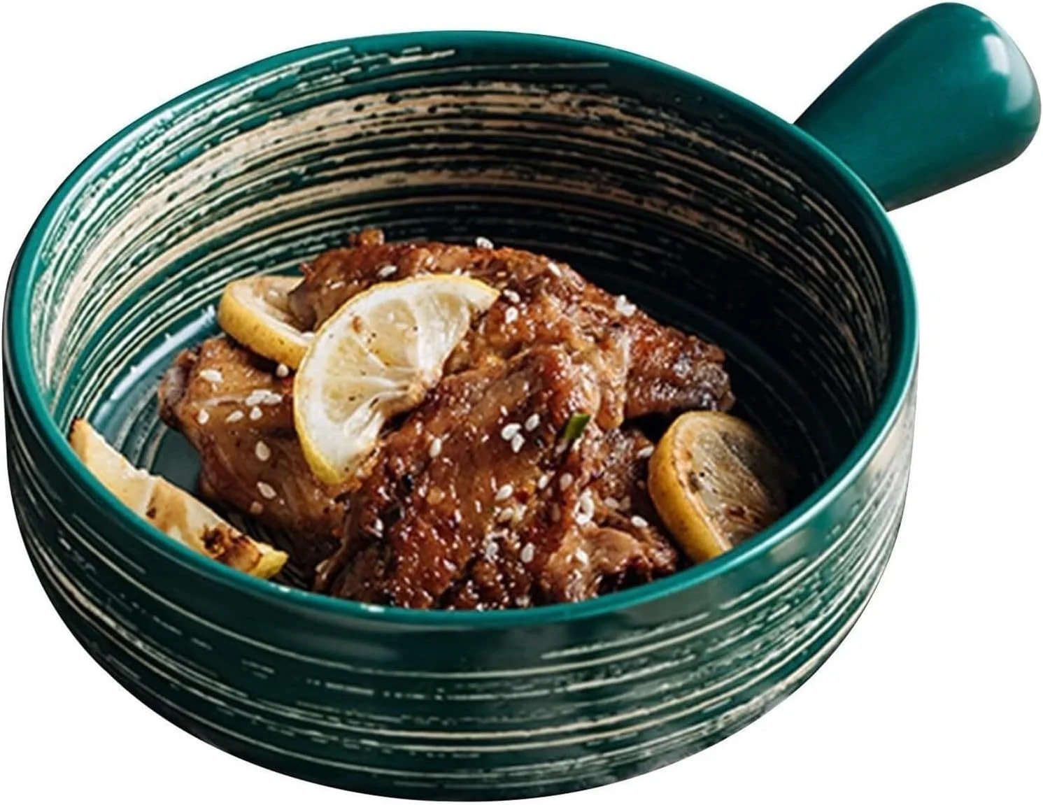 کاسه سوپ، سینی برشته کردن میناکاری شده، ست سینی فر، کاسه سوپ سرامیکی چینی با دسته 600 میلی لیتر، ظرف پخت کوچک برای فر گرد سرامیکی، ظرف لازانیا سرامیکی (سبز)