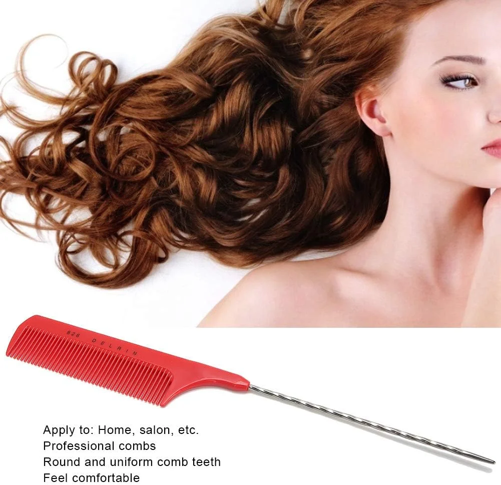 شانه هایلایت مو، شانه دم موشی مارپیچ، شانه آرایشگری، شانه حالت دهنده مو، شانه صاف کننده مو، شانه ضد الکتریسیته ساکن مناسب موهای خیس و خشک، مناسب برای آرایشگران، استفاده در منزل، سالن های زیبایی، قرمز