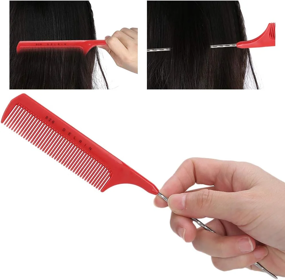 شانه هایلایت مو، شانه دم موشی مارپیچ، شانه آرایشگری، شانه حالت دهنده مو، شانه صاف کننده مو، شانه ضد الکتریسیته ساکن مناسب موهای خیس و خشک، مناسب برای آرایشگران، استفاده در منزل، سالن های زیبایی، قرمز