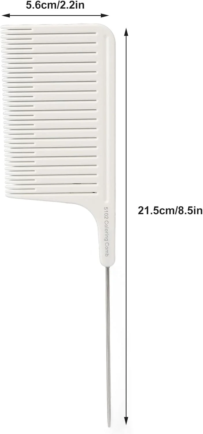 شانه هایلایت، شانه رنگ مو، شانه های حرفه ای آرایشگری، شانه دم موشی استیل ضد زنگ (سفید)