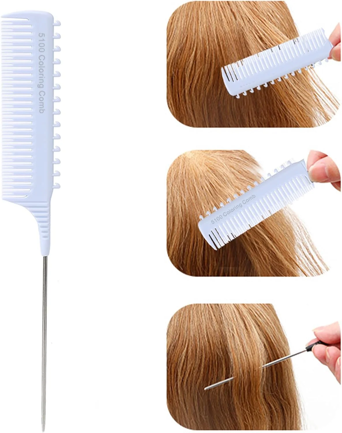 ست شانه هایلایت، شانه بافت موی حرفه ای برای آرایشگر، شانه دم موشی، شانه رنگ مو هایلایت با نوک فلزی، شانه بالیاژ (بنفش یاسی)