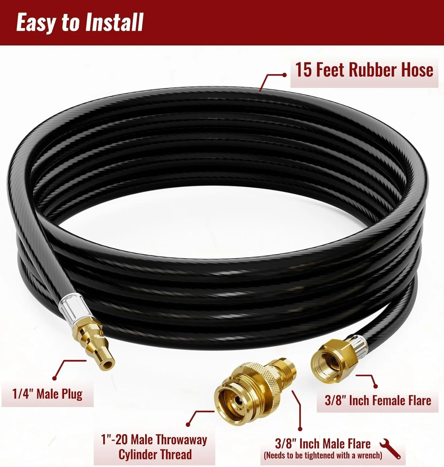 شیلنگ اتصال سریع پروپان CALPOSE به طول 15 فوت برای RV به کباب پز گازی، همراه با آداپتور اتصال بطری یک پوندی یکبار مصرف، عملکرد دوگانه شیلنگ پروپان 1/4 اینچی RV مناسب برای اکثر تجهیزات گازی LP و کباب پز قابل حمل