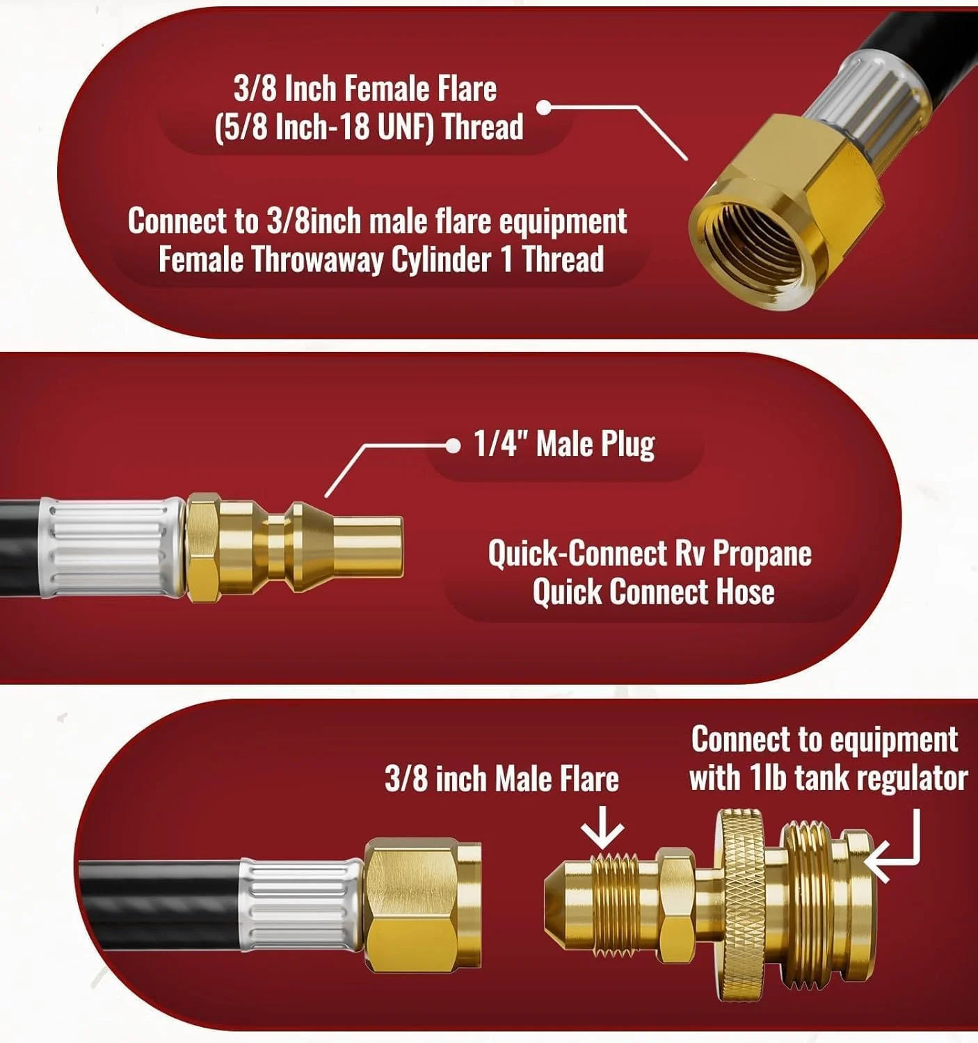 شیلنگ اتصال سریع پروپان CALPOSE به طول 15 فوت برای RV به کباب پز گازی، همراه با آداپتور اتصال بطری یک پوندی یکبار مصرف، عملکرد دوگانه شیلنگ پروپان 1/4 اینچی RV مناسب برای اکثر تجهیزات گازی LP و کباب پز قابل حمل