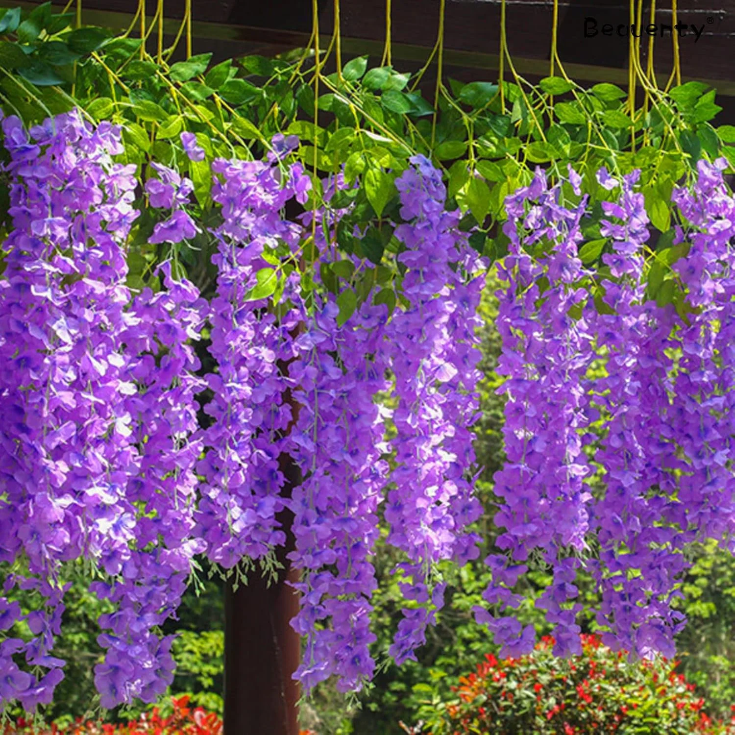 بوئنتی 12 شاخه گل ویستریا ابریشمی مصنوعی، گل آویز ابریشمی راتا، 1.12 متر طول، ریسه گل ویستریا مصنوعی برای پس زمینه، برای مهمانی خانگی، باغ، دکوراسیون عروسی (بنفش)